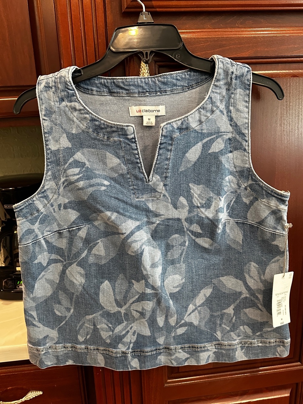 Liz Claiborne S/M Blue Cropped Floral Denim Sleeveless Top